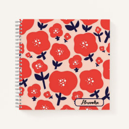 Cute Floral Seamless Pattern – Red Spring Flowers  Notizblock