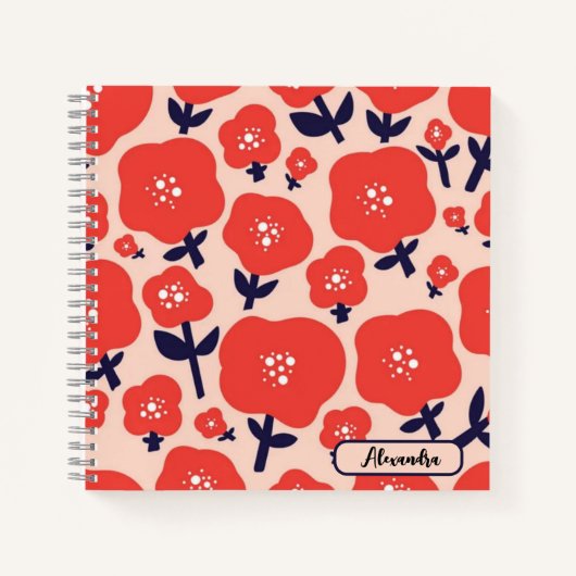 Cute Floral Seamless Pattern – Red Spring Flowers Notizblock (Vorderseite)