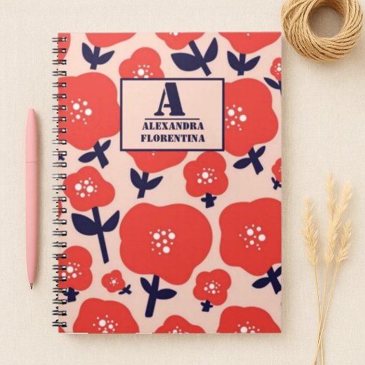 Cute Floral Seamless Pattern – Red Spring Flowers Notizblock