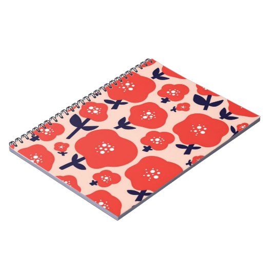 Cute Floral Seamless Pattern – Red Spring Flowers Notizblock (Linke Seite)