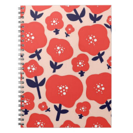 Cute Floral Seamless Pattern – Red Spring Flowers  Notizblock
