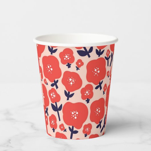 Cute Floral Seamless Pattern – Red Spring Flowers Pappbecher (Rückseite)