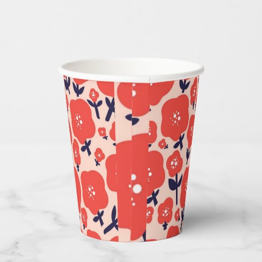 Cute Floral Seamless Pattern – Red Spring Flowers Pappbecher (Rechts)