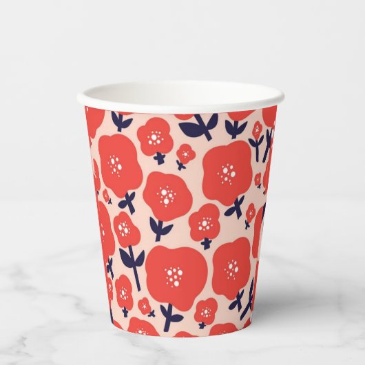 Cute Floral Seamless Pattern – Red Spring Flowers Pappbecher (Vorderseite)