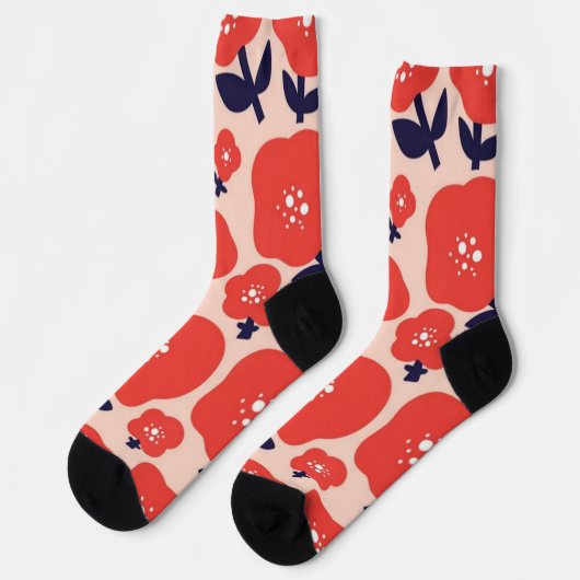 Cute Floral Seamless Pattern – Red Spring Flowers Socken (Linkes Detail)