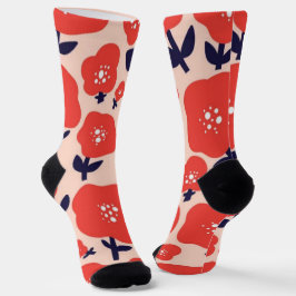 Cute Floral Seamless Pattern – Red Spring Flowers  Socken