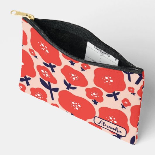 Cute Floral Seamless Pattern – Red Spring Flowers  Zubehörtasche (Offen)