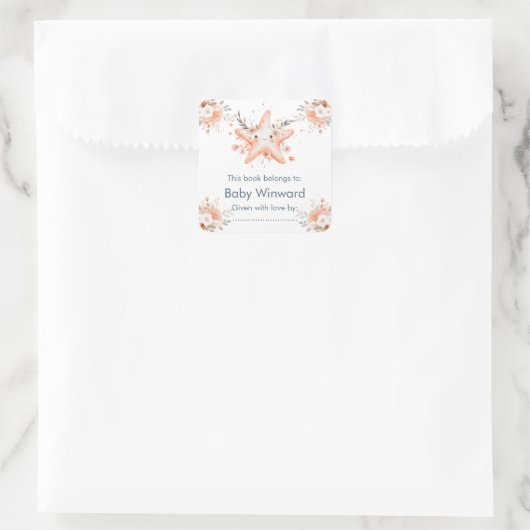 Cute Floral Starfish Baby Shower Quadratischer Aufkleber (Tasche)