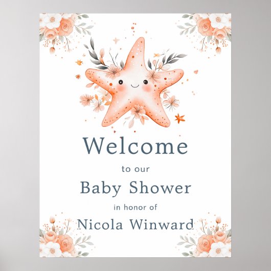 Cute Floral Starfish Baby Shower Welcome Poster (Vorne)
