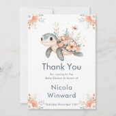 Cute Floral Turtle Baby Shower Dankeskarte (Vorderseite)