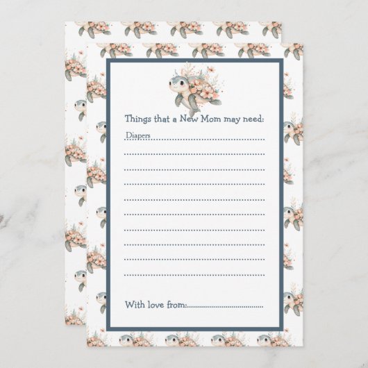 Cute Floral Turtle Baby Shower Einladung (Vorne/Hinten)