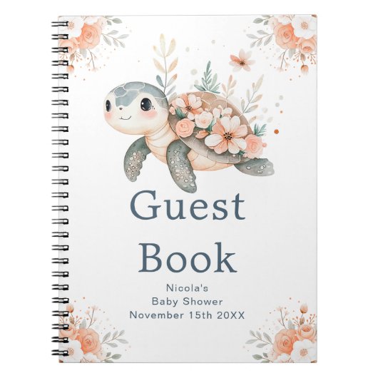 Cute Floral Turtle Baby Shower Guest Book Notizblock (Vorderseite)