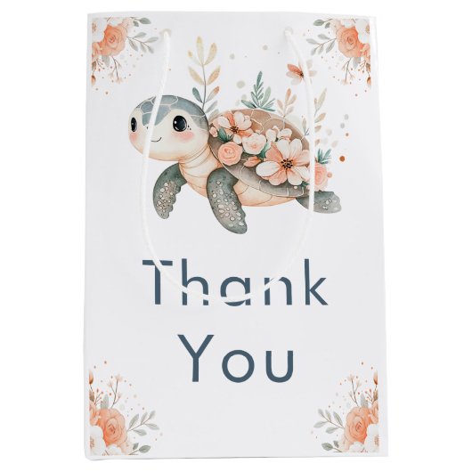 Cute Floral Turtle Baby Shower Mittlere Geschenktüte (Vorderseite)