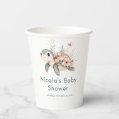 Cute Floral Turtle Baby Shower Pappbecher (Vorderseite)