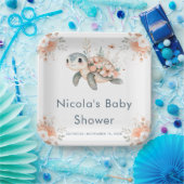 Cute Floral Turtle Baby Shower Pappteller (Party)