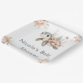 Cute Floral Turtle Baby Shower Pappteller (Gewinkelt)