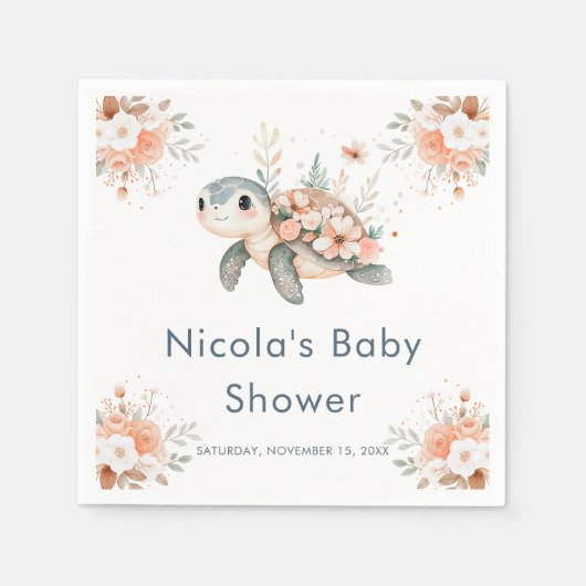 Cute Floral Turtle Baby Shower Serviette (Vorderseite)