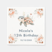 Cute Floral Turtle Birthday Party Serviette (Vorderseite)