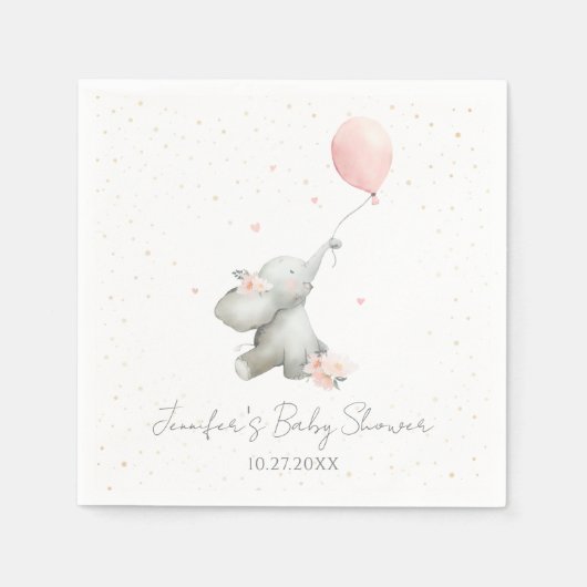 Cute Floral Watercolor Elephant with Balloon Serviette (Vorderseite)