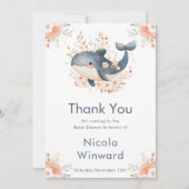 Cute Floral Whale Baby Shower Dankeskarte (Vorderseite)