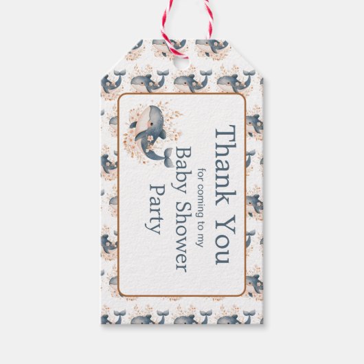 Cute Floral Whale Baby Shower Geschenkanhänger (Vorderseite)