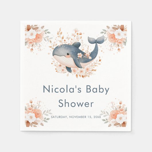 Cute Floral Whale Baby Shower Serviette (Vorderseite)
