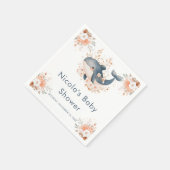 Cute Floral Whale Baby Shower Serviette (Ecke)