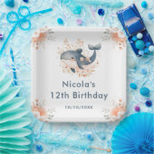 Cute Floral Whale Birthday Party Pappteller (Party)
