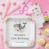 Cute Floral Whale Birthday Party Pappteller (Party)