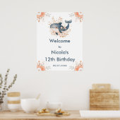 Cute Floral Whale Birthday Party Welcome Poster (Küche)