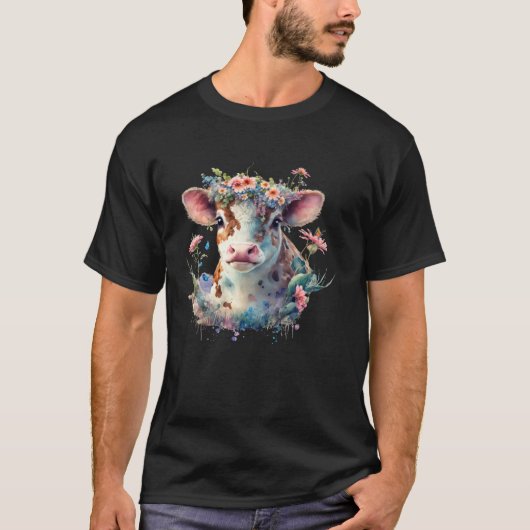 Cute Flower Cow T-Shirt (Vorderseite)