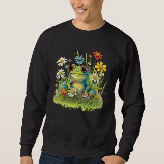 Cute Flower Frog on summer Floral Frog Sweatshirt (Vorderseite)