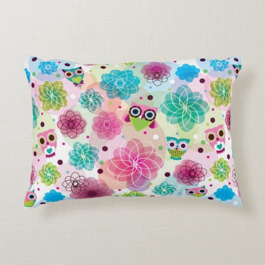 Cute flower owl background pattern dekokissen (Vorderseite)