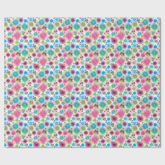 Cute flower owl background pattern geschenkpapier (Flach)