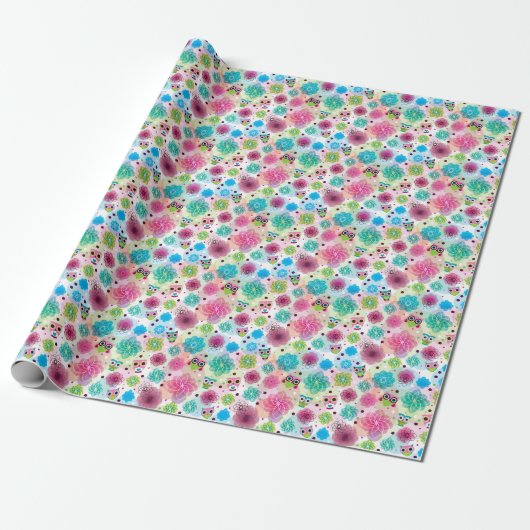 Cute flower owl background pattern geschenkpapier (Ungerollt)