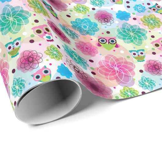 Cute flower owl background pattern geschenkpapier (Rolleneckpunkt)