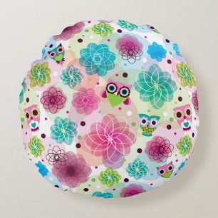 Cute flower owl background pattern rundes kissen