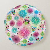 Cute flower owl background pattern rundes kissen (Rückseite)