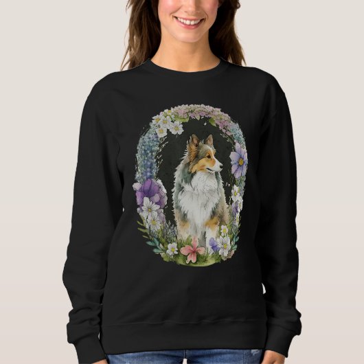 Cute Flower Sheltie summer Floral Shetland Sheepdo Sweatshirt (Vorderseite)