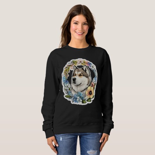 Cute Flower summer Floral Alaskan Malamute 1 Sweatshirt (Vorne ganz)