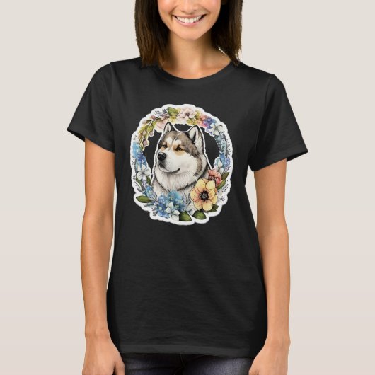 Cute Flower summer Floral Alaskan Malamute 1 T-Shirt (Vorderseite)