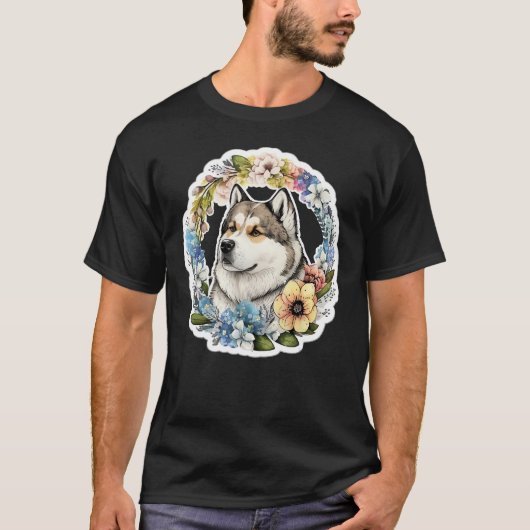 Cute Flower summer Floral Alaskan Malamute 1 T-Shirt (Vorderseite)