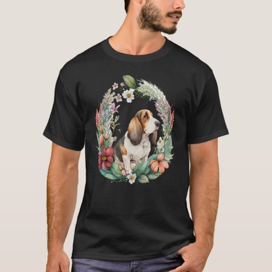 Cute Flower summer Floral Basset Hound T-Shirt (Vorderseite)