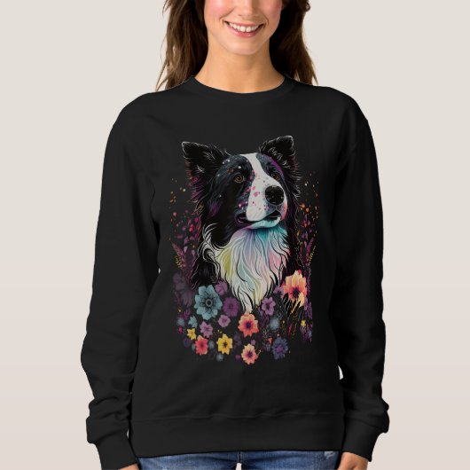 Cute Flower summer Floral Border Collie 2 Sweatshirt (Vorderseite)