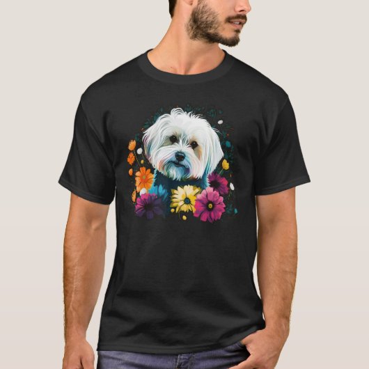 Cute Flower summer Floral Maltese dog 1 T-Shirt (Vorderseite)