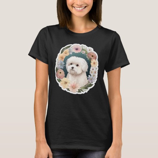 Cute Flower summer Floral Maltese dog T-Shirt (Vorderseite)