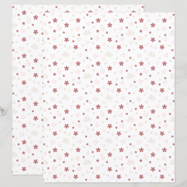 Cute Flower With Love  Patterned Scrapbook Paper (Vorne/Hinten)
