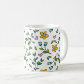 Cute Flowers and Hearts Light Pattern Kaffeetasse (VorderseiteRechts)