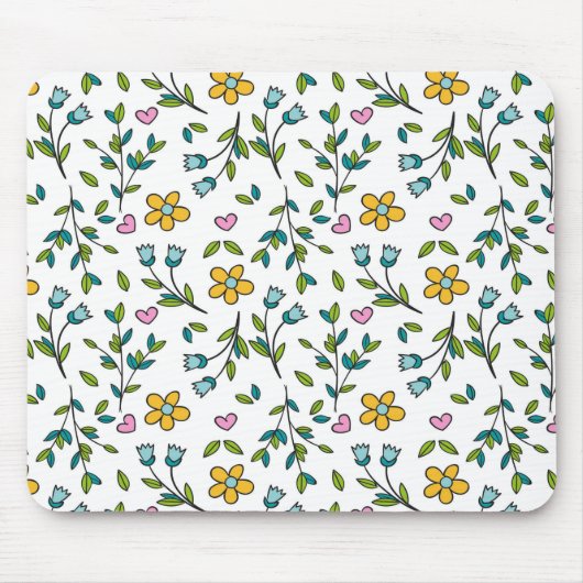 Cute Flowers and Hearts Light Pattern Mousepad (Vorne)