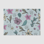 Cute Flowers and Leaves illustrated Pattern Blue Seidenpapier (Vorderseite)